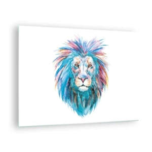 Impression sur verre - Image sur verre - Portrait coloré d'un lion dans un style artistique - 70x50cm - Aura électrique - Décoration murale moderne pour le salon et la chambre ARTTOR