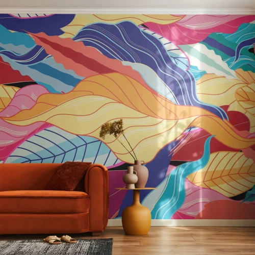 Papier Peint Autocollant Deluxe Sticker - Un désordre coloré - Abstraction, Feuilles colorées, Morceau - 150x105 cm