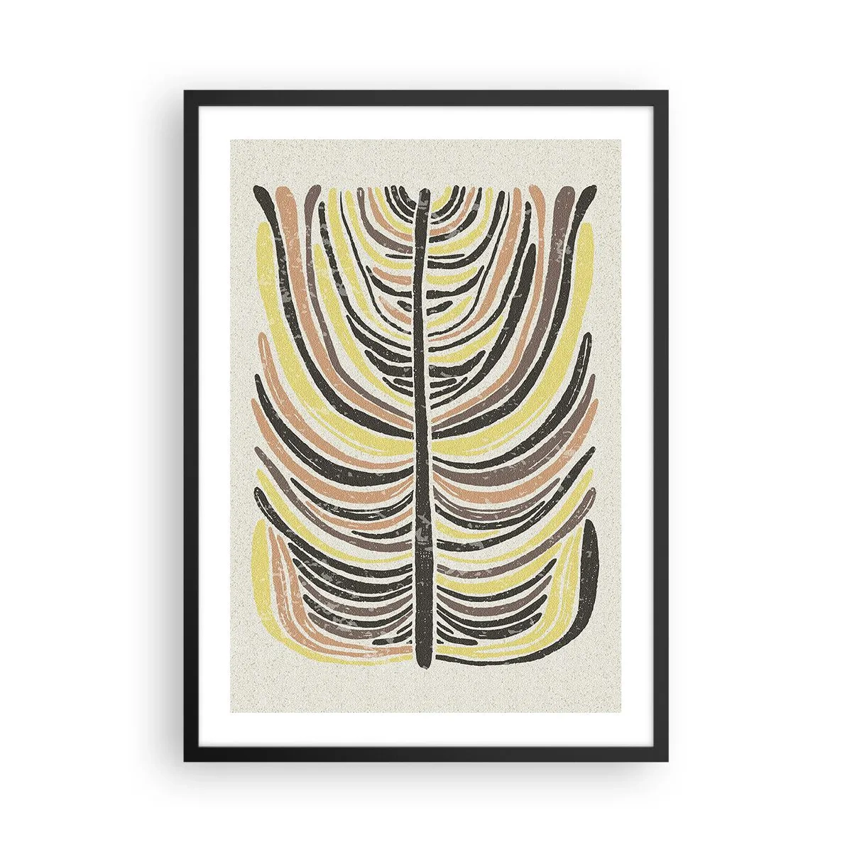 Affiche dans un cadre noir - Poster - Feuille abstraite aux tons terre - 50x70cm - Abstraction pleine de vie - Décoration murale moderne pour le salon et la chambre ARTTOR