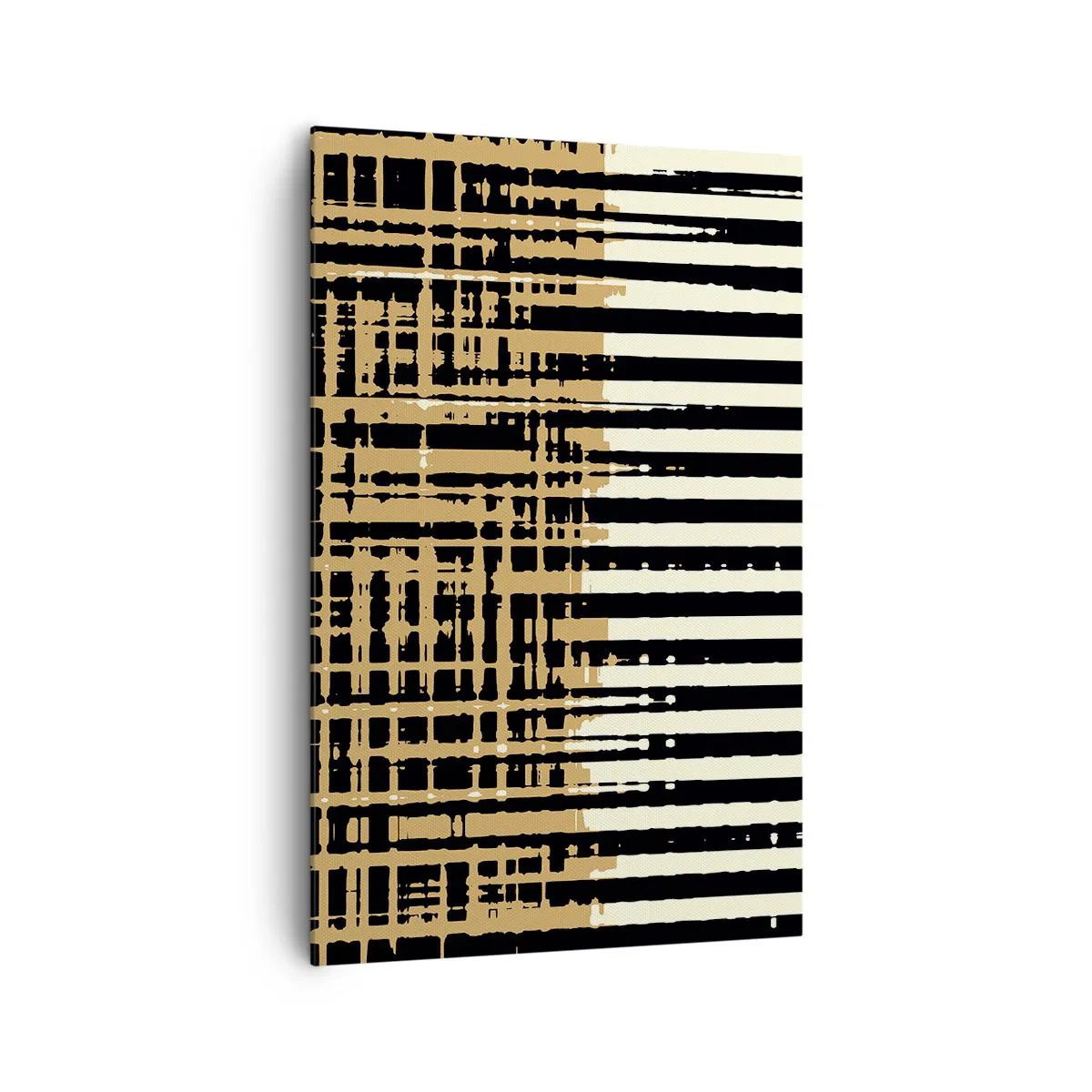 Impression sur toile - Image sur toile - Lignes abstraites en noir, beige et blanc - 80x120cm - Abstraction architecturale - Décoration murale moderne pour le salon et la chambre ARTTOR