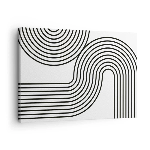 Impression sur toile - Image sur toile - Une peinture abstraite avec des lignes noires créant des motifs géométriques sur un fond blanc. - 70x50cm - En plein virage - Décoration murale moderne pour le salon et la chambre ARTTOR