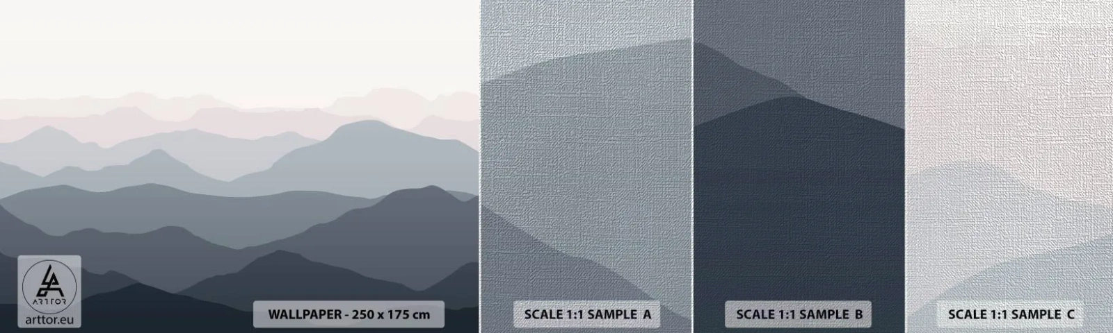 Échantillon de Papier Peint Premium Canvas - Vagues de montagnes - Abstraction, Graphique, Montagnes - 100x30 cm