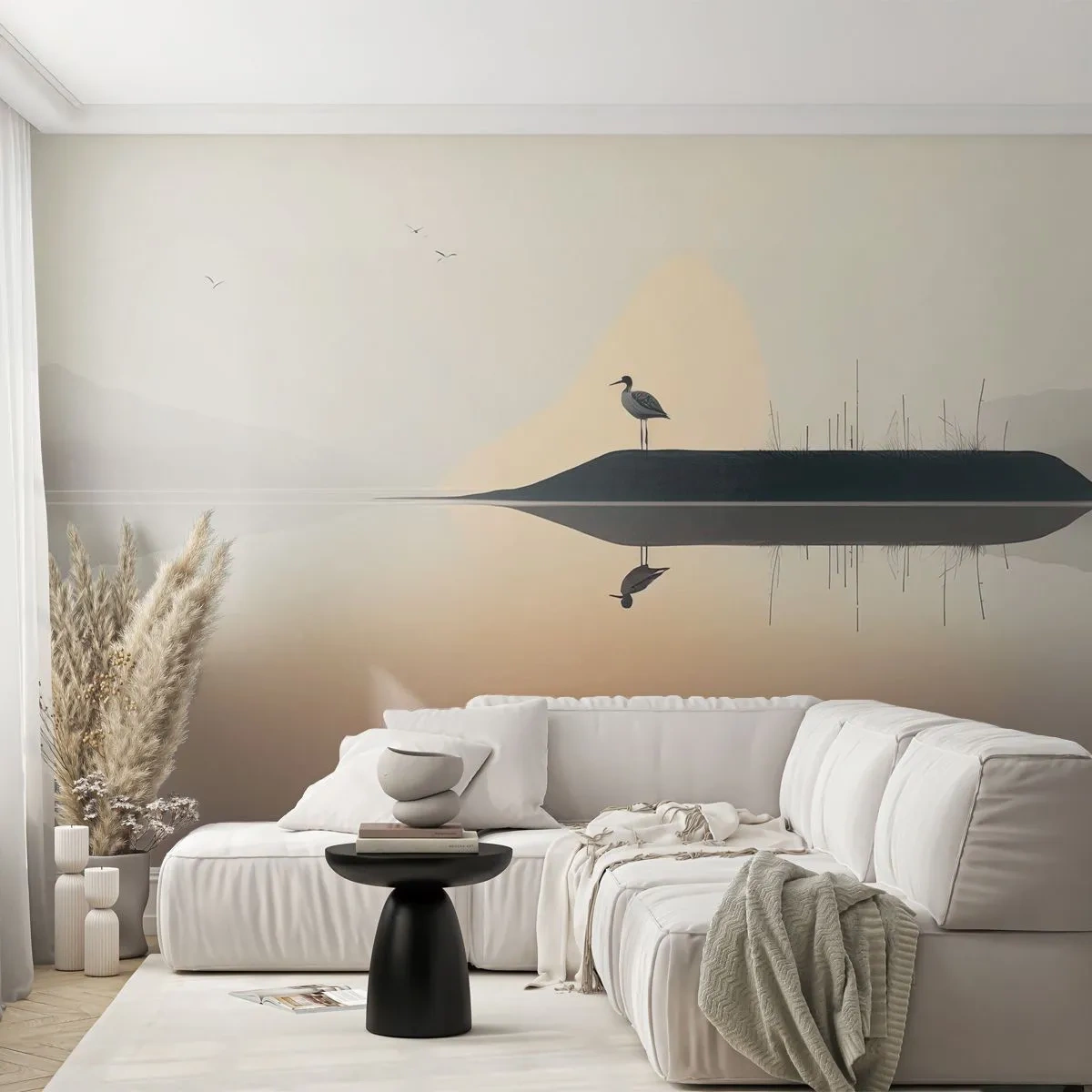 Papier Peint Photo Premium Canvas - Le seigneur du lac - Oiseau, Paysage, Minimalisme - 100x70 cm