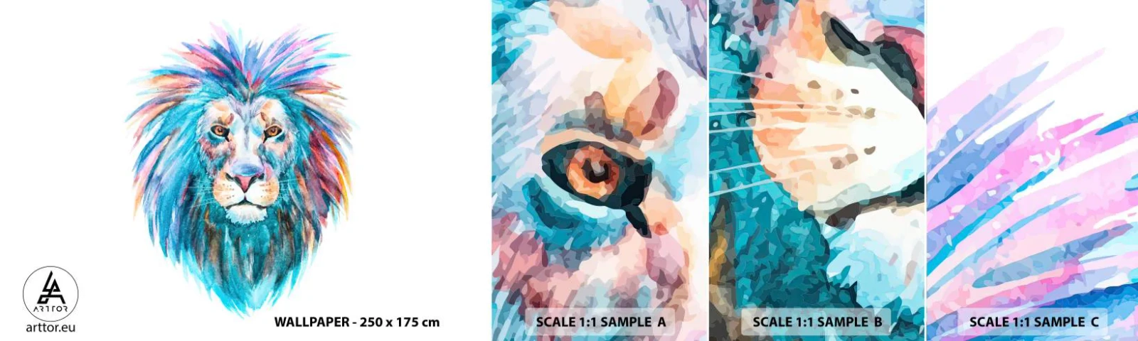 Échantillon De Papier Peint Standard Eco - Aura électrique - Animaux, Lion, Abstraction - 100x30 cm