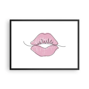Affiche dans un cadre noir - Poster - Dessin minimaliste des lèvres dans une teinte rose - 70x50cm - Prêt à l'embrassade? - Décoration murale moderne pour le salon et la chambre ARTTOR