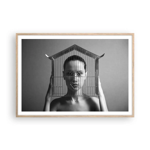 Affiche dans un chêne clair - Poster - Portrait un peu surréaliste - 100x70 cm