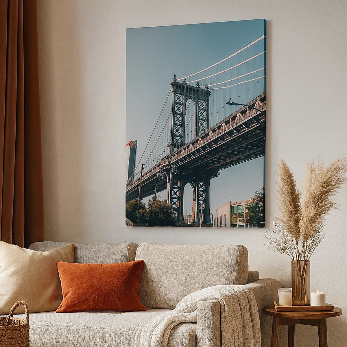 Impression sur toile - Image sur toile - Un pont entre les bâtiments dans un paysage urbain - 50x70cm - Sur les vagues de la ville - Décoration murale moderne pour le salon et la chambre ARTTOR