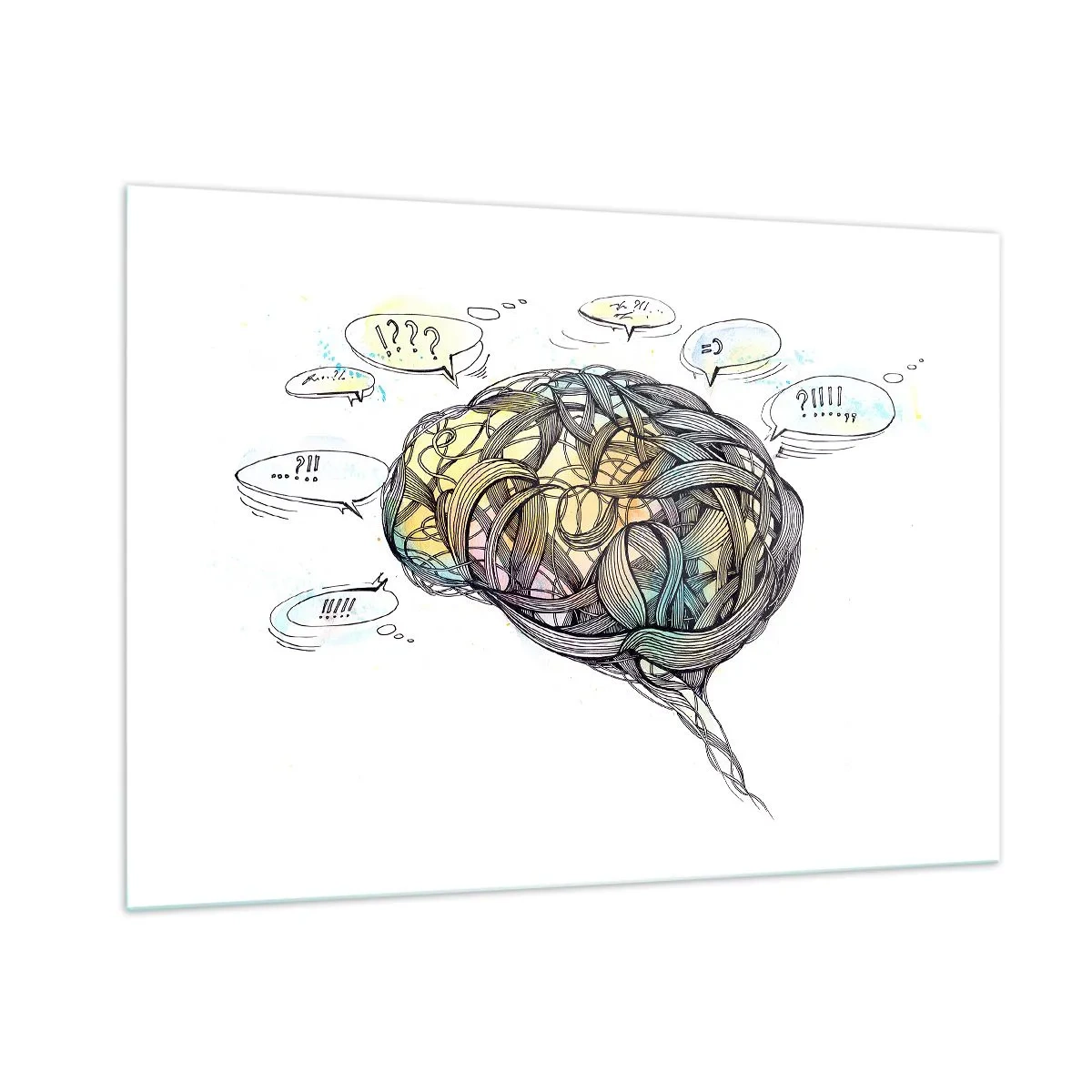 Impression sur verre - Image sur verre - Illustration artistique d'un cerveau aux accents colorés - 100x70cm - L'homme - un grand mystère - Décoration murale moderne pour le salon et la chambre ARTTOR