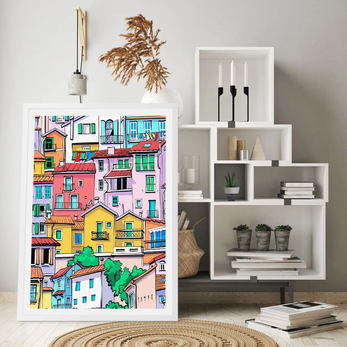 Affiche dans un cadre blanc - Poster - Ville joyeuse - 70x100 cm