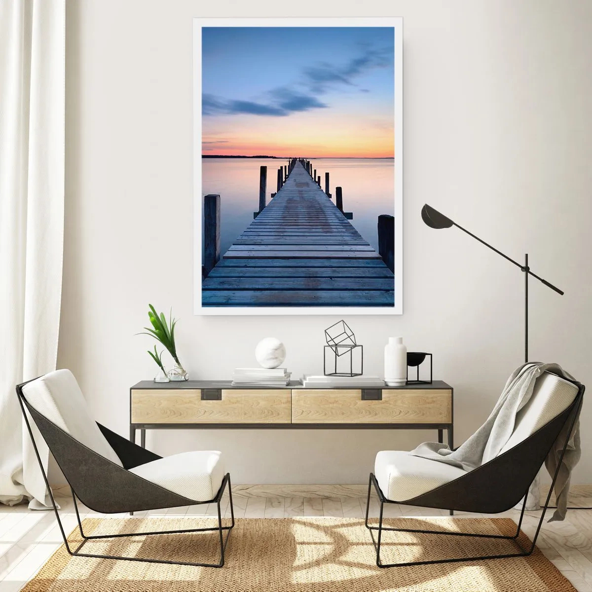 Affiche - Poster - Jetée au bord du lac au coucher du soleil - 50x70cm - Le calme d'un crépuscule serein - Décoration murale moderne pour le salon et la chambre ARTTOR