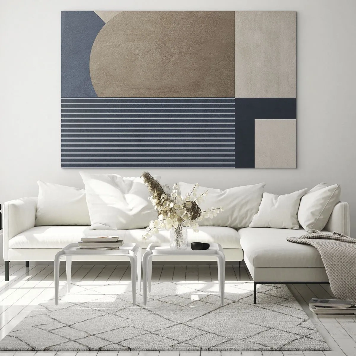 Impression sur verre - Image sur verre - Une forme minimaliste avec un cercle et des lignes en beige - 120x80cm - Composition simple et en rondeur - Décoration murale moderne pour le salon et la chambre ARTTOR