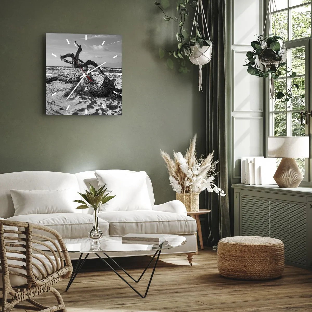 Horloge murale - Pendule murale - Paysage noir et blanc avec un arbre mort sur la plage - 30x30cm - Sculpture marine - Décoration murale moderne pour le salon et la chambre ARTTOR