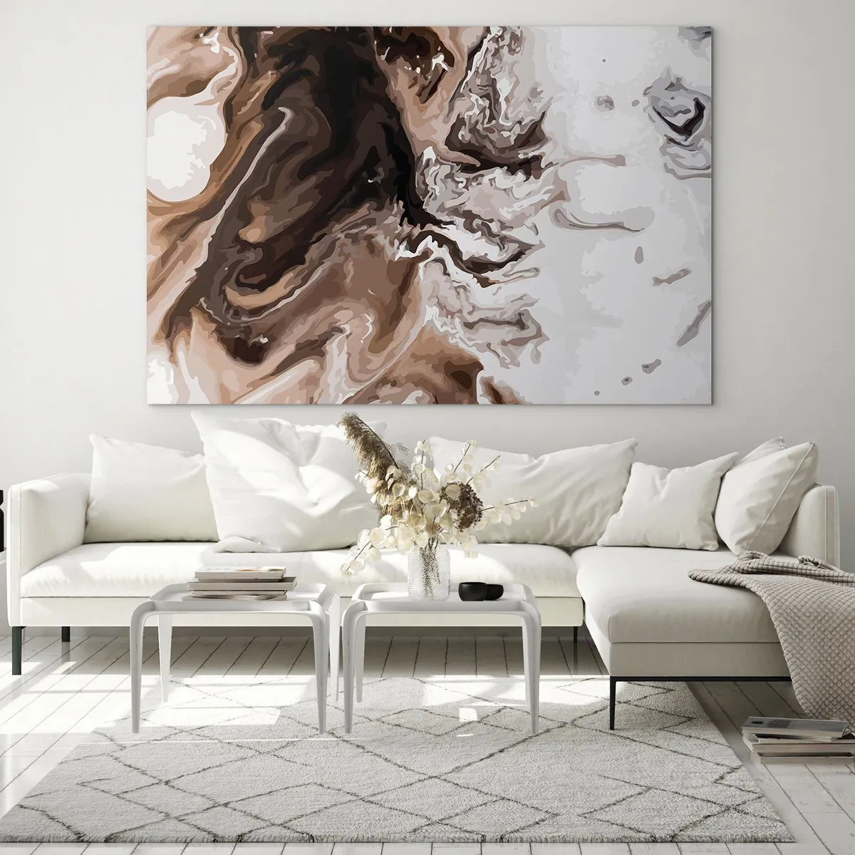 Impression sur verre - Image sur verre - Motif abstrait dans des tons sombres de marron et de blanc - 120x80cm - Contraste de couleur - Décoration murale moderne pour le salon et la chambre ARTTOR