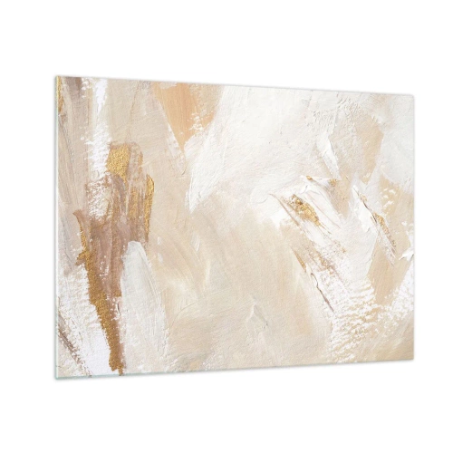 Impression sur verre - Image sur verre - Abstraction beige et blanche avec des accents dorés - 70x50cm - Composition pastel - Décoration murale moderne pour le salon et la chambre ARTTOR