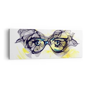 Impression sur toile - Image sur toile - Graphiques artistiques de lunettes aux yeux expressifs - 140x50cm - À travers des lunettes bleues - Décoration murale moderne pour le salon et la chambre ARTTOR