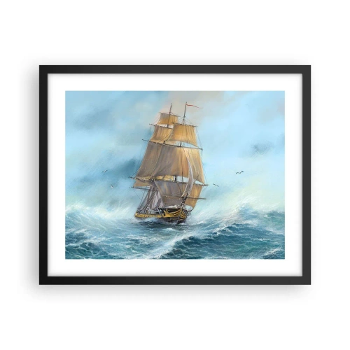 Affiche dans un cadre noir - Poster - Se précipitant sur les vagues - 50x40 cm