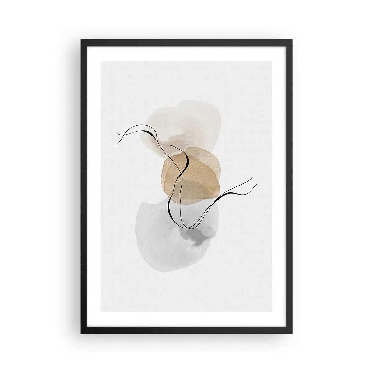 Affiche dans un cadre noir - Poster - Une composition abstraite aux couleurs neutres avec des lignes délicates. - 50x70cm - Perles d'air - Décoration murale moderne pour le salon et la chambre ARTTOR