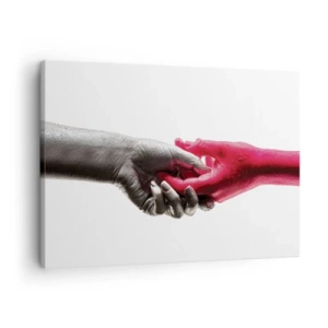 Impression sur toile - Image sur toile - Aiguilles symboliques en argent et rouge - 70x50cm - Ensemble, bien que différents - Décoration murale moderne pour le salon et la chambre ARTTOR