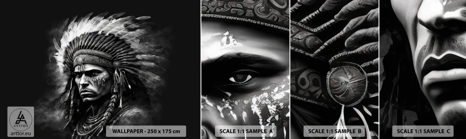 Échantillon De Papier Peint Standard Eco - Un leader et un guerrier - Indien, Tribus, Ethnique - 100x30 cm