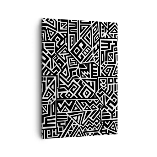 Impression sur toile - Image sur toile - Motifs géométriques noirs et blancs inspirés de la culture précolombienne - 50x70cm - Composition précolombienne - Décoration murale moderne pour le salon et la chambre ARTTOR