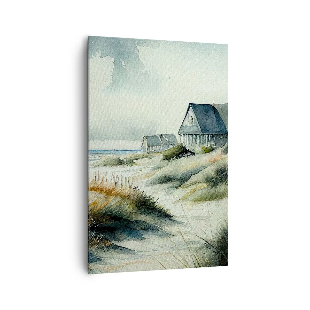 Impression sur toile - Image sur toile - Une maison de bord de mer entourée d'herbe et surplombant la mer - 80x120cm - Loin de l'agitation - Décoration murale moderne pour le salon et la chambre ARTTOR