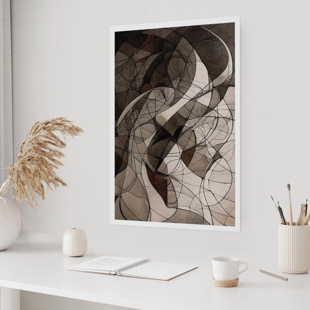 Affiche - Poster - Composition abstraite de lignes et de formes géométriques - 50x70cm - Circulation des couleurs de la terre - Décoration murale moderne pour le salon et la chambre ARTTOR