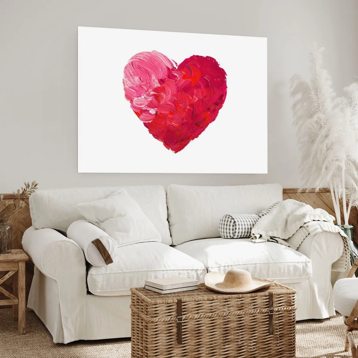 Affiche - Poster - Un cœur rose et rouge peint au pinceau - 100x70cm - All you need is love - Décoration murale moderne pour le salon et la chambre ARTTOR