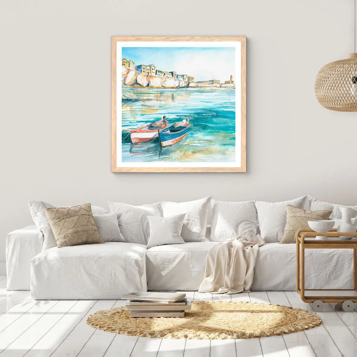 Affiche dans un chêne clair - Poster - Paysage dans l'azur - 40x40 cm