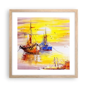Affiche dans un chêne clair - Poster - Un repos bien mérité au port - 40x40 cm