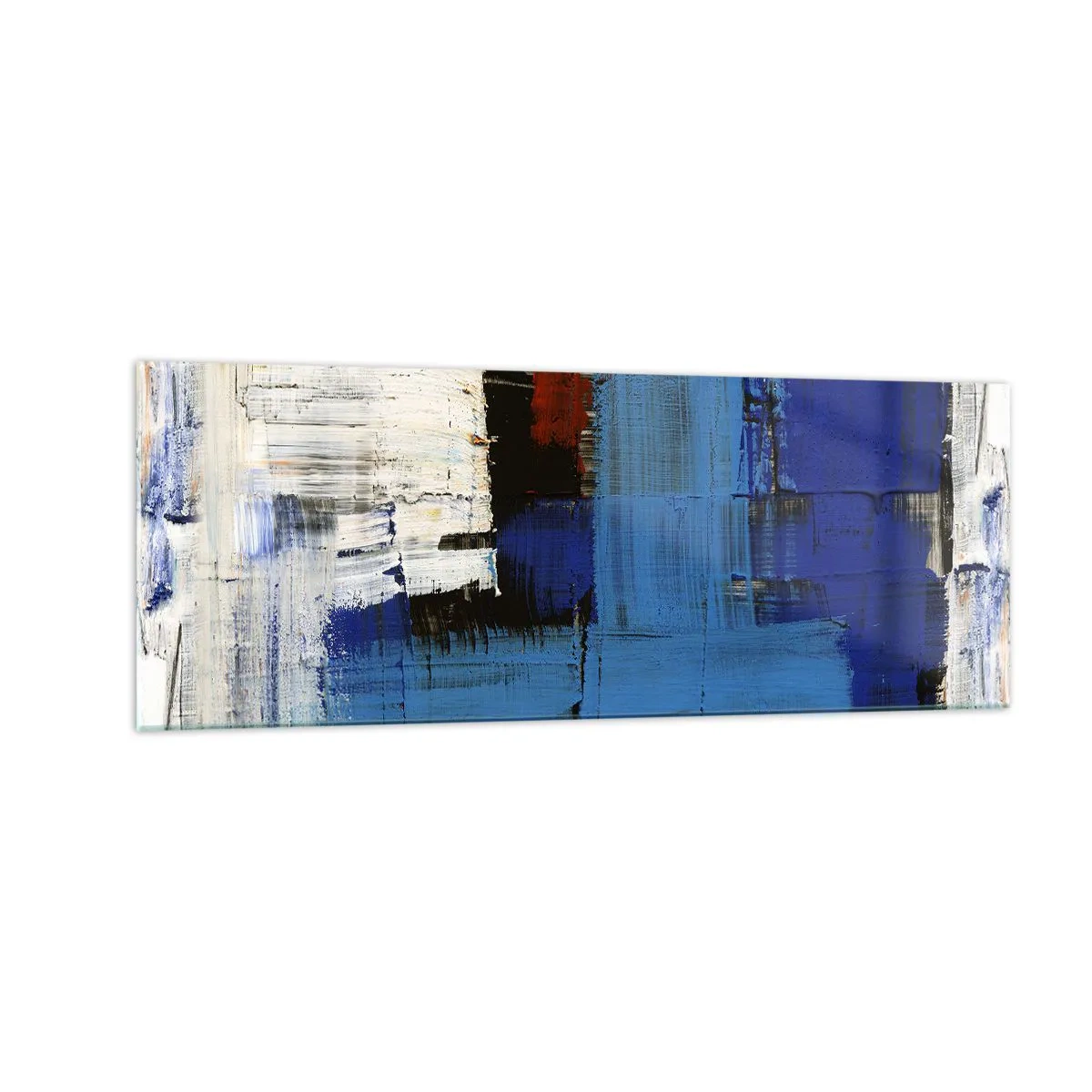 Impression sur verre - Image sur verre - Composition abstraite dans les tons de bleu et de blanc - 140x50cm - Secret de bleu - Décoration murale moderne pour le salon et la chambre ARTTOR