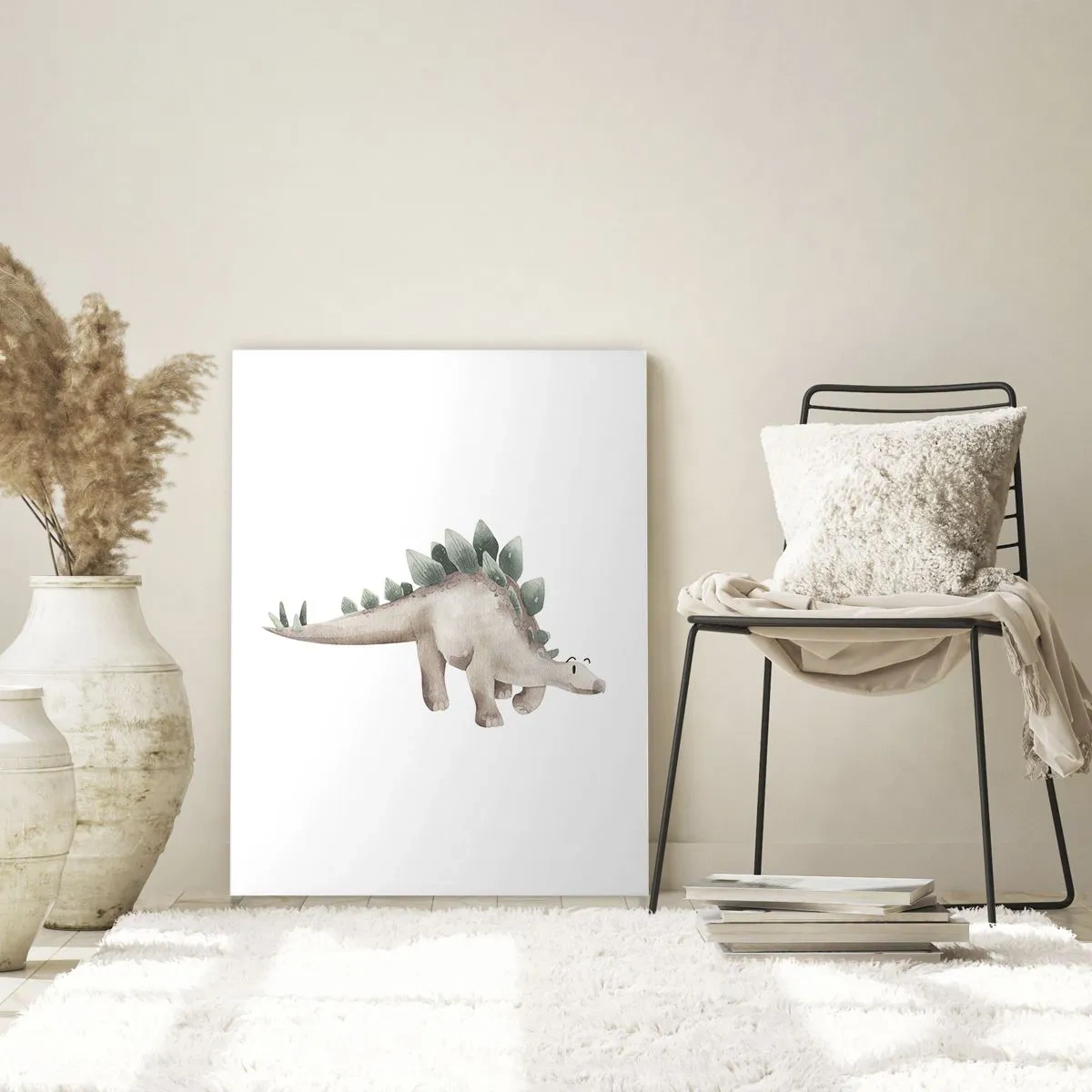 Impression sur verre - Image sur verre - Un dinosaure mignon aux couleurs pastel - 80x120cm - Votre ami - Décoration murale moderne pour le salon et la chambre ARTTOR