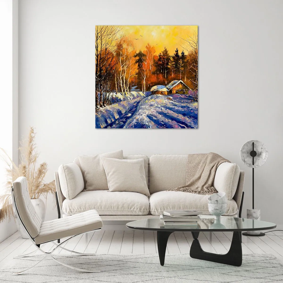Impression sur verre - Image sur verre - Impression d'hiver au soleil - 70x70 cm