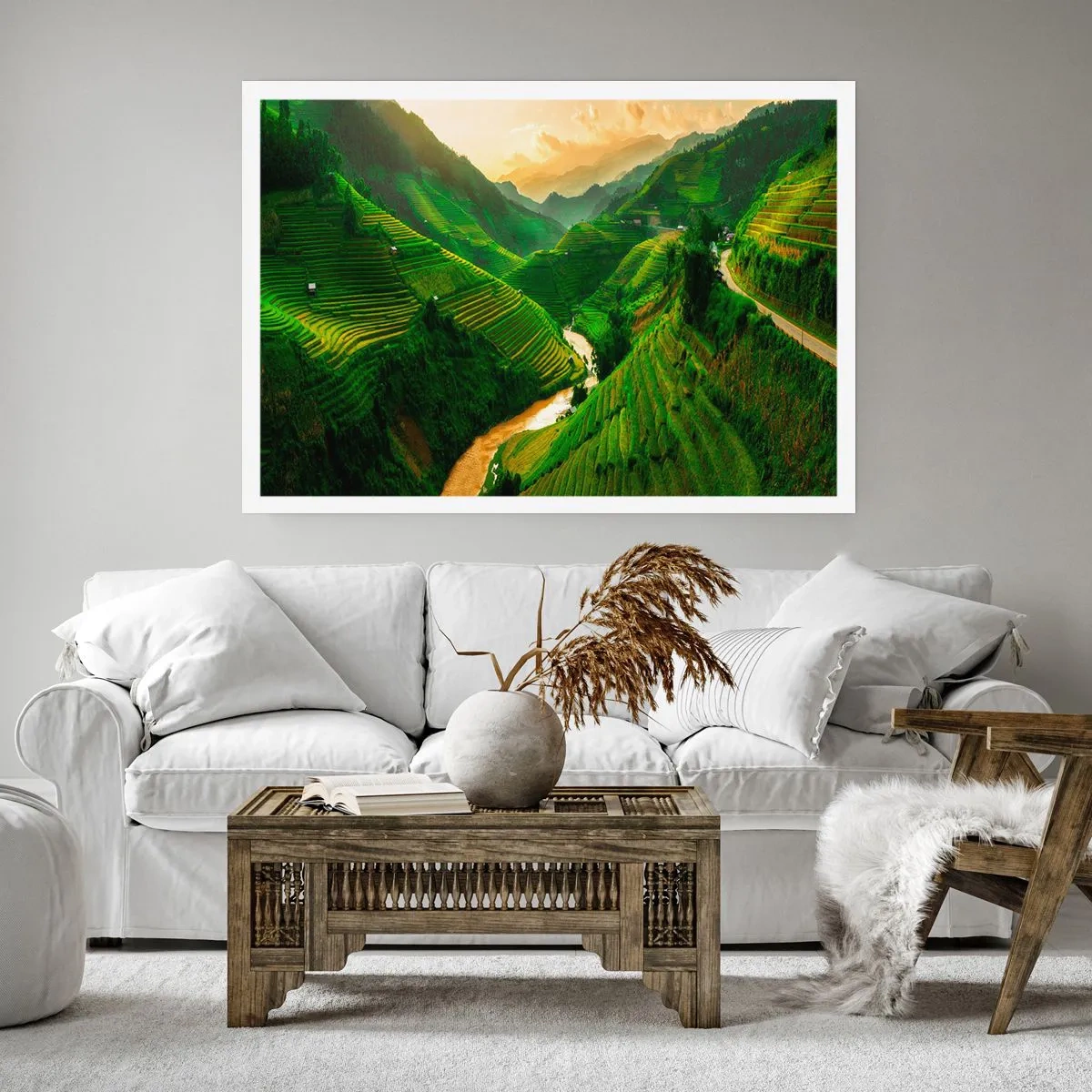 Affiche - Poster - Rizières en terrasses pittoresques dans une vallée verdoyante illuminée par le soleil couchant - 100x70cm - Vallée vietnamienne - Décoration murale moderne pour le salon et la chambre ARTTOR