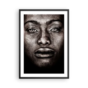 Affiche dans un cadre noir - Poster - Portrait d'un visage avec une larme expressive dans un style monochrome - 50x70cm - Une larme - Décoration murale moderne pour le salon et la chambre ARTTOR