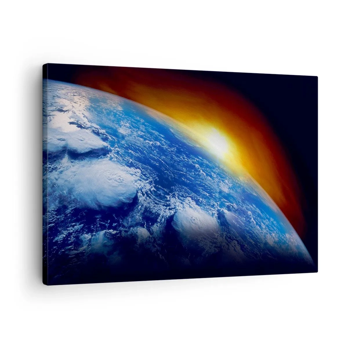 Impression sur toile - Image sur toile - Vue de la Terre depuis l'espace au coucher du soleil - 70x50cm - Lever de soleil sur la planète bleue - Décoration murale moderne pour le salon et la chambre ARTTOR