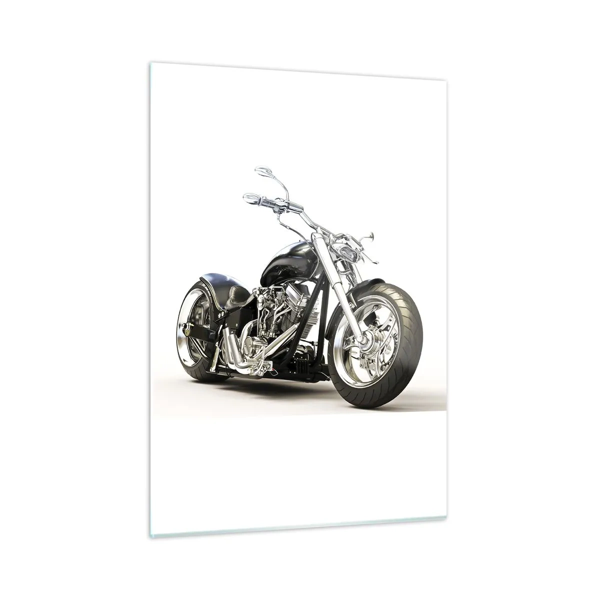 Impression sur verre - Image sur verre - Une moto chopper noire sur fond clair - 50x70cm - Force de caractère - Décoration murale moderne pour le salon et la chambre ARTTOR
