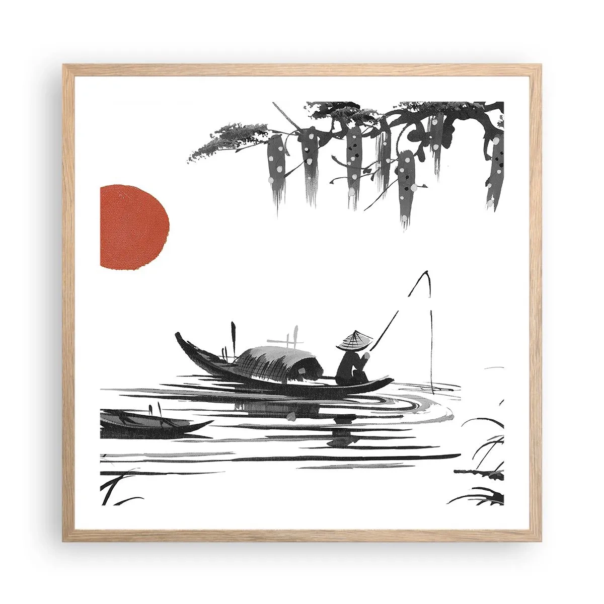 Affiche dans un chêne clair - Poster - Après-midi asiatique - 60x60 cm