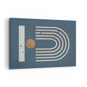 Impression sur toile - Image sur toile - Motif géométrique dans les tons bleu marine, beige et orange sur fond sombre - 100x70cm - Géométrie sur la grenade - Décoration murale moderne pour le salon et la chambre ARTTOR