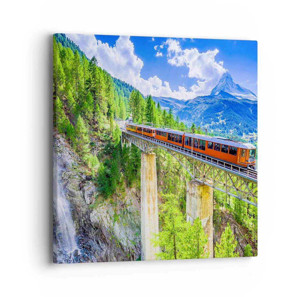 Impression sur toile - Image sur toile - Train dans les Alpes - 40x40 cm