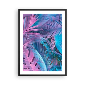 Affiche dans un cadre noir - Poster - Feuilles tropicales colorées dans des tons néon de rose et de bleu - 50x70cm - Les tropiques en rose et bleu - Décoration murale moderne pour le salon et la chambre ARTTOR