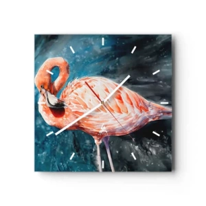 Horloge murale - Pendule murale - Un flamant rose sur un fond bleu aquarelle - 30x30cm - Décoratif par nature - Décoration murale moderne pour le salon et la chambre ARTTOR