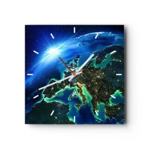 Horloge murale - Pendule murale - Une vue d'Europe depuis l'espace à la lueur du soleil levant. - 30x30cm - Europe pétillante - Décoration murale moderne pour le salon et la chambre ARTTOR