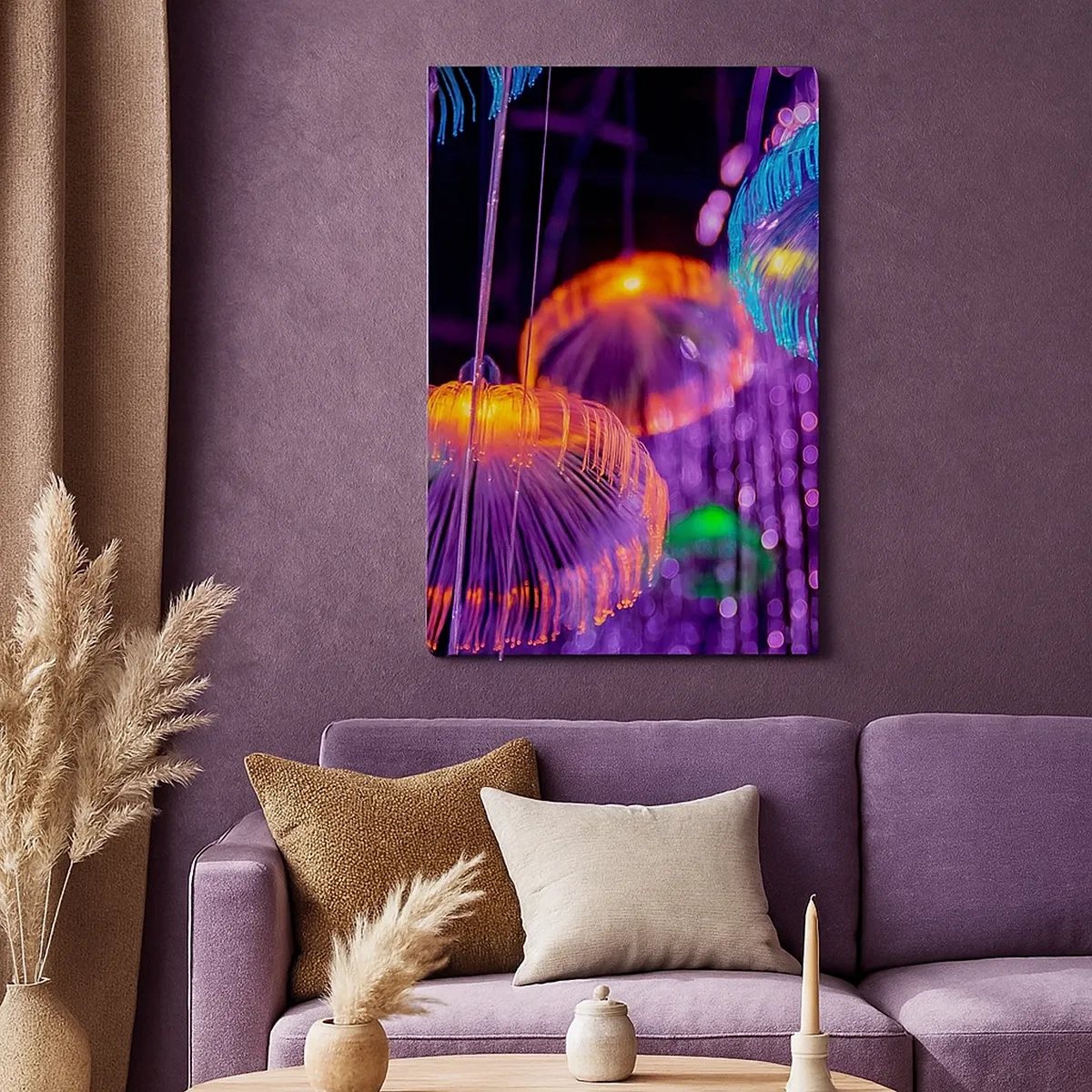 Impression sur toile - Image sur toile - Méduses lumineuses colorées dans un environnement sombre - 50x70cm - Fontaine lumineuse - Décoration murale moderne pour le salon et la chambre ARTTOR