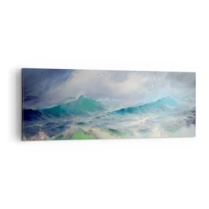 Impression sur toile - Image sur toile - De grosses vagues sur l'océan - 140x50cm - "Le tourbillon hurlait de triomphe..." - Décoration murale moderne pour le salon et la chambre ARTTOR
