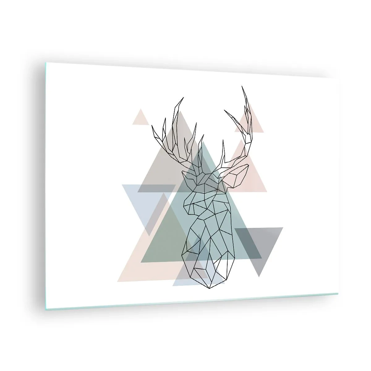 Impression sur verre - Image sur verre - Dessin géométrique d'un cerf sur fond de triangles pastel - 70x50cm - Dans une forêt géométrique - Décoration murale moderne pour le salon et la chambre ARTTOR