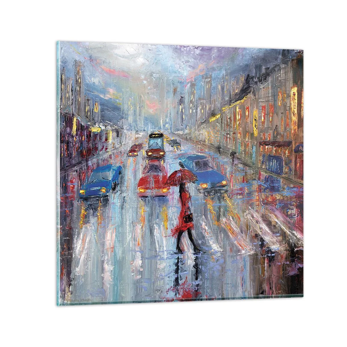 Impression sur verre - Image sur verre - Après-midi pluvieux en ville - 30x30 cm