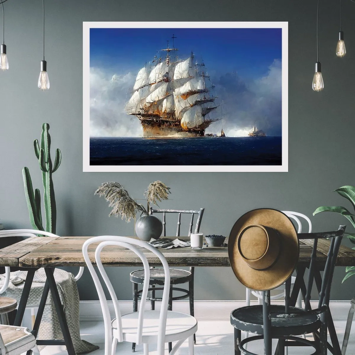 Affiche - Poster - Un voilier en pleine mer sous un ciel bleu - 100x70cm - La grande gloire ! - Décoration murale moderne pour le salon et la chambre ARTTOR
