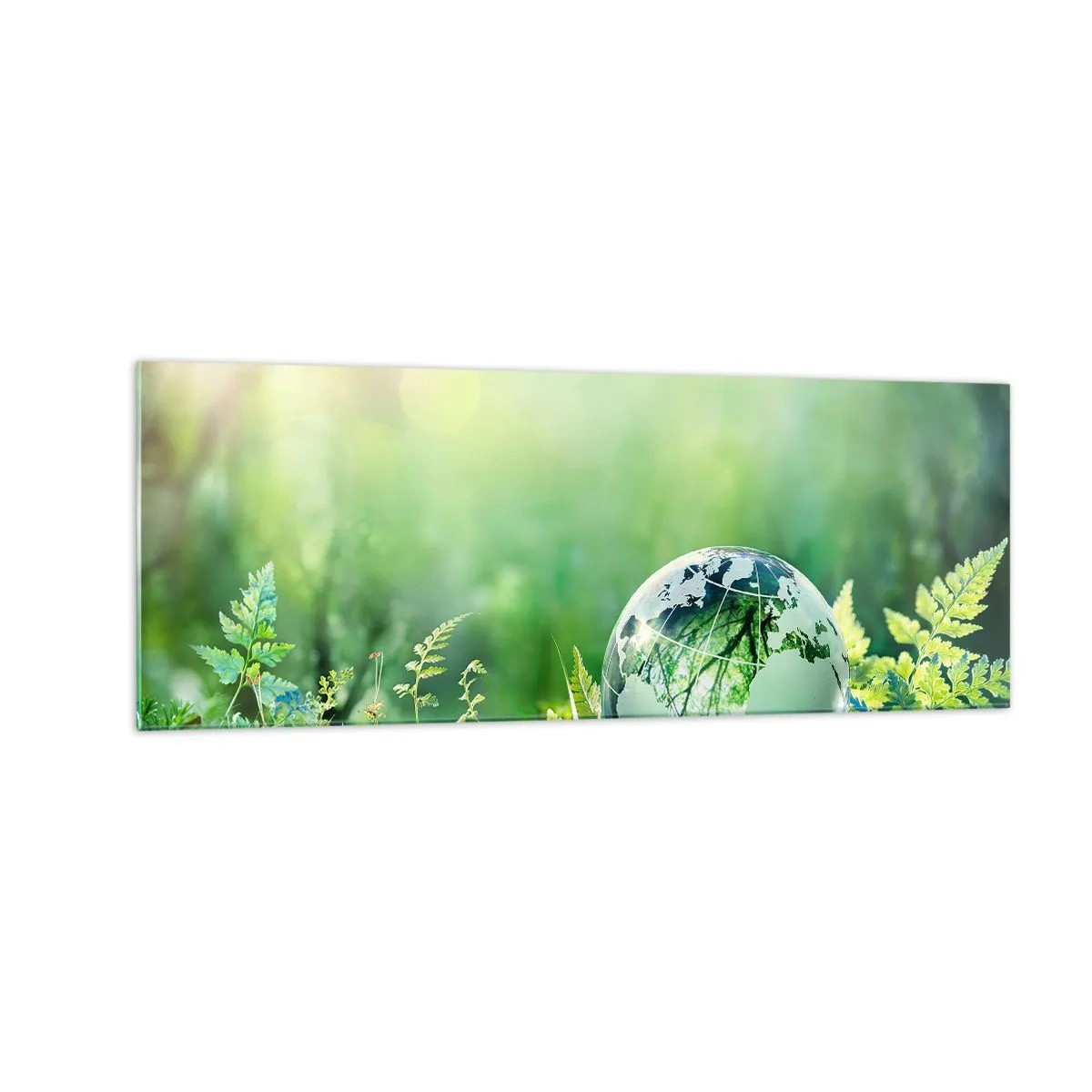 Impression sur verre - Image sur verre - Un globe de cristal parmi la verdure de la nature - 140x50cm - La planette verte - Décoration murale moderne pour le salon et la chambre ARTTOR