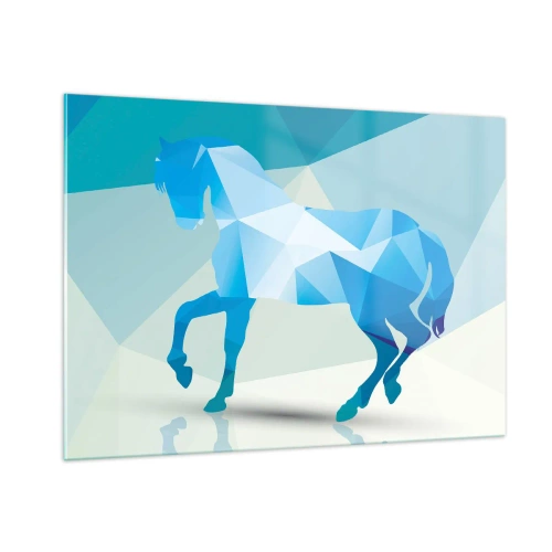 Impression sur verre - Image sur verre - Cheval géométrique dans les tons bleu et blanc - 100x70cm - Cheval géométrique en turquoise - Décoration murale moderne pour le salon et la chambre ARTTOR