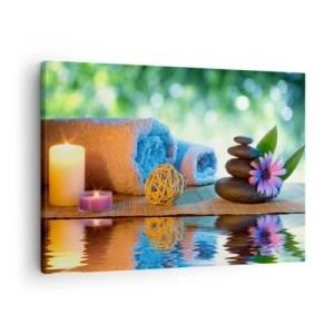 Impression sur toile - Image sur toile - Ensemble SPA relaxant avec serviettes, bougies et pierres - 70x50cm - Temps pour le corps - Décoration murale moderne pour le salon et la chambre ARTTOR